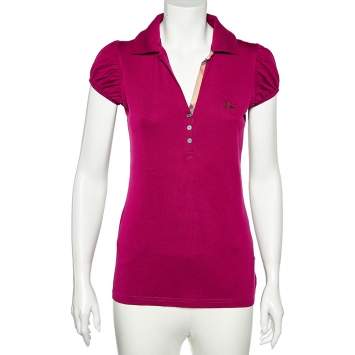 Pre Owned Burberry Brit Magenta Cotton Pique Puff Sleeve Polo T-Shirt M