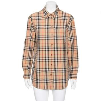 Pre Owned Burberry Beige Vintage Check Cotton Button Front Shirt M