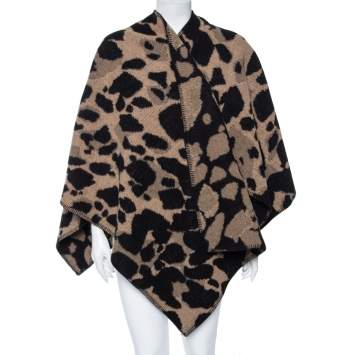 Pre Owned Burberry Camel Brown & Black Wool Whipstitch Trimmed Cape One Size 