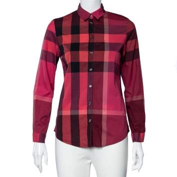 Pre Owned Burberry Brit Red Checkered Cotton Button Front Shirt XS
