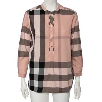 Pre Owned Burberry Pink Plastron Cotton Button Front Blouse M