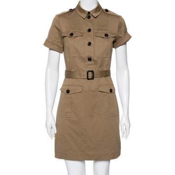 Pre Owned Burberry Brit Brown Cotton And Canvas Belted Mini Dress S