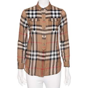 Pre Owned Burberry Brit Brown Nova Check Cotton Button Front Shirt XS