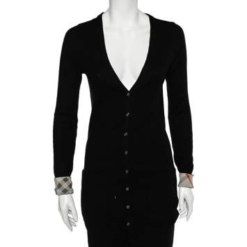 Pre Owned Burberry Brit Black Cashmere Button Front Cardigan XS