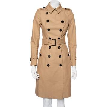 Pre Owned Burberry Prorsum Beige Cotton Double Breasted Belted Trench Coat S
