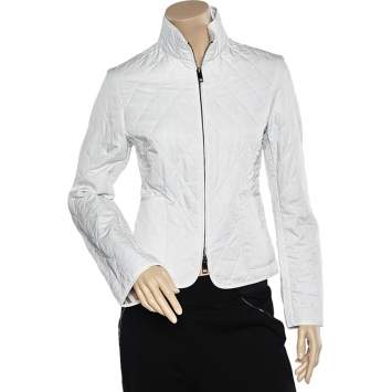 Pre Owned Burberry White Quilted Synthetic Zip Front Jacket S 