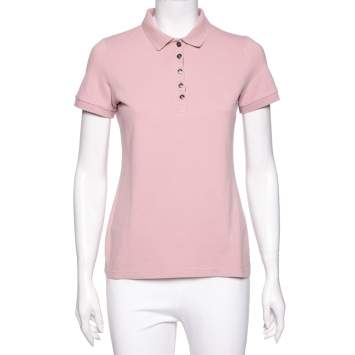Pre Owned Burberry Pink Cotton Pique Novacheck Trimmed Polo T-Shirt S