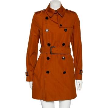 Pre Owned Burberry Rust Orange Gabardine Belted Trench Coat M
