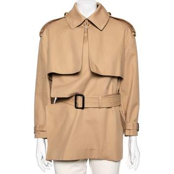 Pre Owned Burberry Beige Cotton Draped Collar Belted Trench Coat S