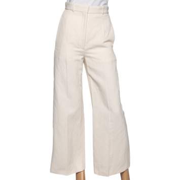 Pre Owned Burberry Cream Linen Canvas Wide Leg Stonewood Trousers XS