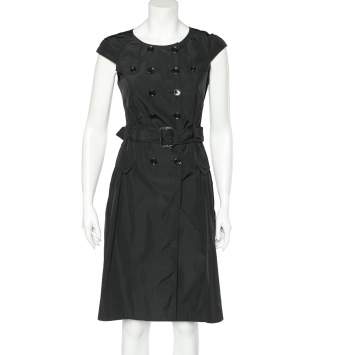 Pre Owned Burberry Black Synthetic Double Breasted Belted Mini Dress S