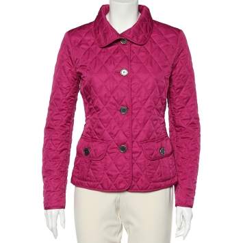 Pre Owned Burberry Brit Fuschia Pink Diamond Quilted Jacket L 