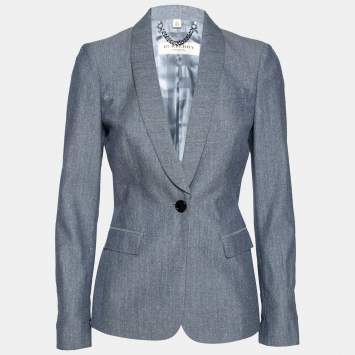 Pre Owned Burberry Blue Textured Wool Blazer S