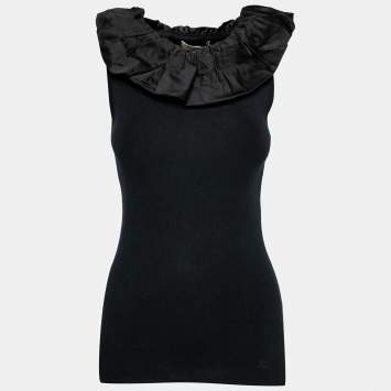 Pre Owned Burberry Black Knit & Satin Trimmed Sleeveless Top S