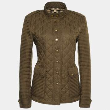 Pre Owned Burberry Brit Green Synthetic Quilted Button Front  Jacket M
