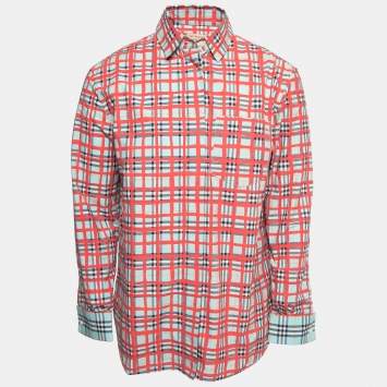 Pre Owned Burberry Red & Blue Plaid Saoirse Check Cotton Button Front Shirt L