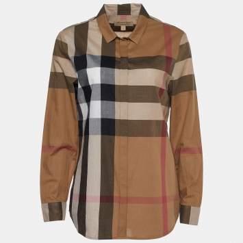 Pre Owned Burberry Brown Check Print Cotton Shirt S