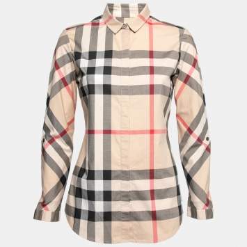 Pre Owned Burberry Beige Nova Check Cotton Button Front Shirt S