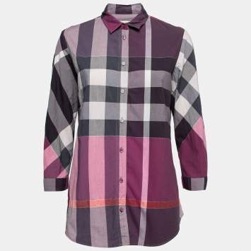 Pre Owned Burberry Purple Nova Check Cotton Button Front Shirt M
