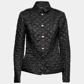 Pre Owned Burberry Black Quilted Synthetic Kencott Jacket S