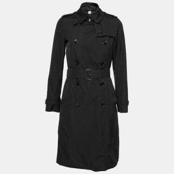 Pre Owned Burberry Black Gabardine Double Breasted Belted Trench Coat S