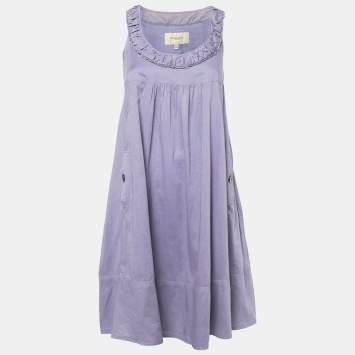 Pre Owned Burberry Purple Cotton Ruffled Neckline Sleeveless Midi Dress S