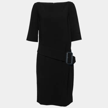 Pre Owned Burberry  Black Crepe Buckle Detail Dress M