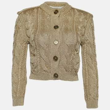 Pre Owned Burberry Gold Cable Knit Cropped Cardigan M