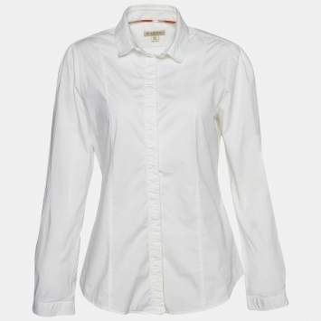 Pre Owned Burberry White Stretch Cotton Gathered Front Slim Fit Shirt M