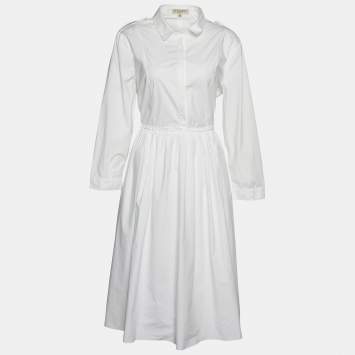 Pre Owned Burberry White Cotton Slit Detail Shirt Dress L