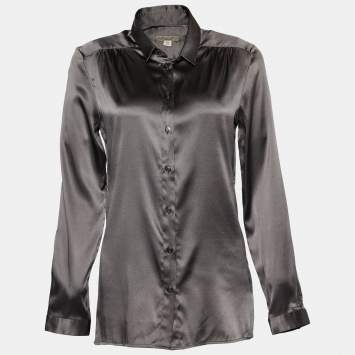 Pre Owned Burberry Grey Silk Satin Button Front Shirt S