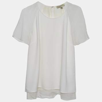 Pre Owned Burberry White Crepe Short Sleeve Top M