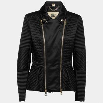 Pre Owned Burberry Black Synthetic Zip-Front Quilted Jacket M