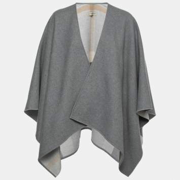 Pre Owned Burberry Grey Check Wool Reversible Cape One Size