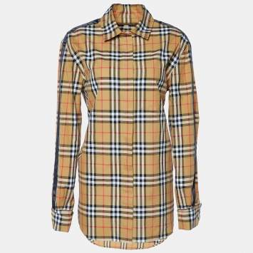Pre Owned Burberry Brown Vintage Check Cotton Tape Detail Shirt M