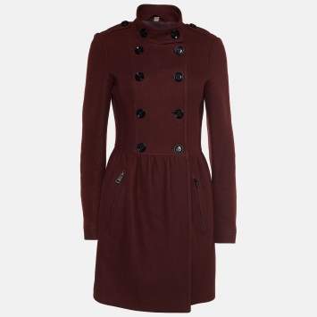 Pre Owned Burberry Brit Burgundy Wool Double Breasted Peplum Coat S