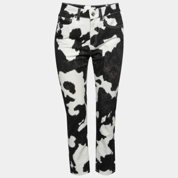 Pre Owned Burberry Monochrome Cow Print Denim Slim Fit Jeans S Waist 25" 