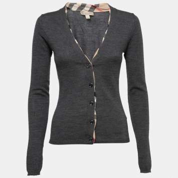 Pre Owned Burberry Charcoal Grey Wool Knit Button Front Cardigan XS