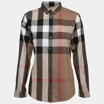 Pre Owned Burberry Beige Check Print Cotton Button Front Shirt S