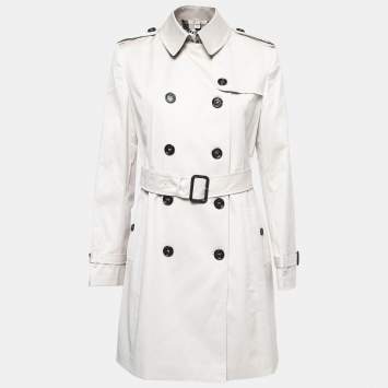Pre Owned Burberry Pale Grey Cotton Belted Trench Coat M