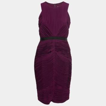Pre Owned Burberry Deep Purple Crepe Gathered Sheath Dress S 
