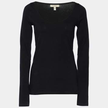 Pre Owned Burberry Black Cotton Contrast Elbow Detail Long Sleeve T-Shirt S