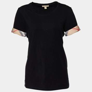 Pre Owned Burberry Brit Black Cotton Knit Nova Check Detail Roundneck T-Shirt M