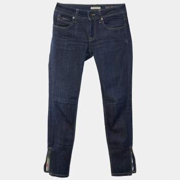 Pre Owned Burberry Navy Blue Denim Zipper Hem Detail Burrington Jeans S Waist 28"