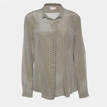 Pre Owned Burberry Khaki Green Polka Dot Silk Button Front Shirt L