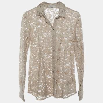 Pre Owned Burberry Beige Lace Button Front Shirt S