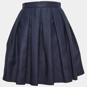 Pre Owned Burberry Navy Blue Wool & Silk Pleated Mini Skirt XS