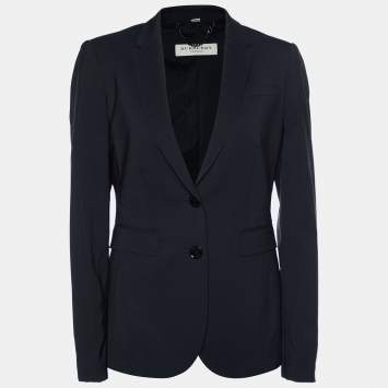 Pre Owned Burberry Black Wool Button Front Blazer S