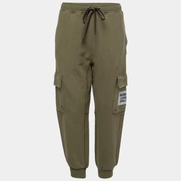 Pre Owned Burberry Dark Moss Cotton Logo Print Joggers S