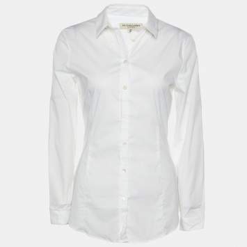 Pre Owned Burberry White Cotton Fitted Shirt S